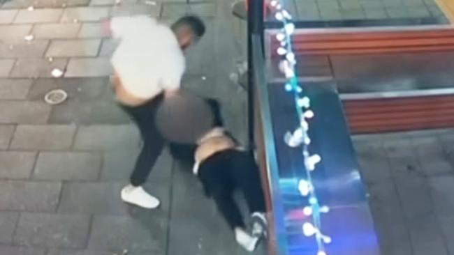 A fight outside Falafel House in Hindley Street. Picture: 7NEWS Adelaide