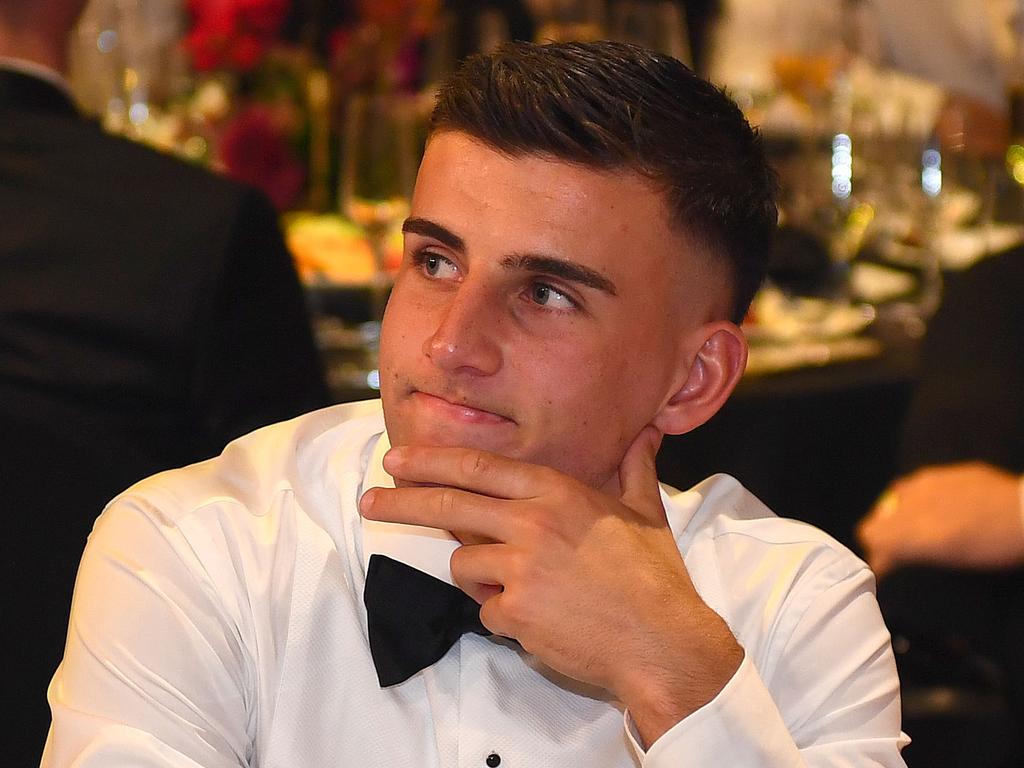 Nick Daicos looks on during the Brownlow count. Picture: Morgan Hancock/AFL Photos via Getty Images