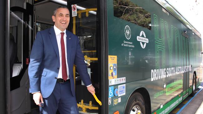 Transport Minister Tom Koutsantonis with hydrogen-powered bus. Picture: Dean Martin