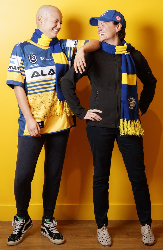 Claudia and her mum are ready to watch this week’s match from her room. Picture: Tim Pascoe