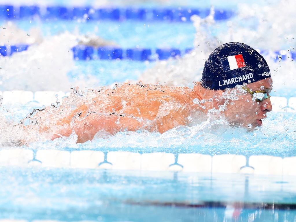 France’s Leon Marchand won gold in the final of the men’s 400m individual medley at the Paris La Defense Arena. Picture: Adam Head