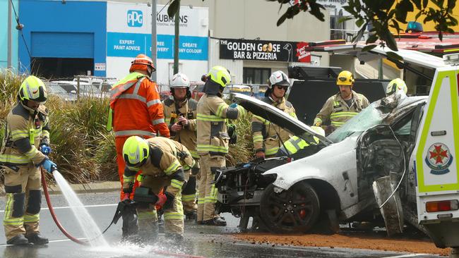 An car collision on Melbourne Rd near Mont Albert Rd on Friday. Picture: Alison Wynd