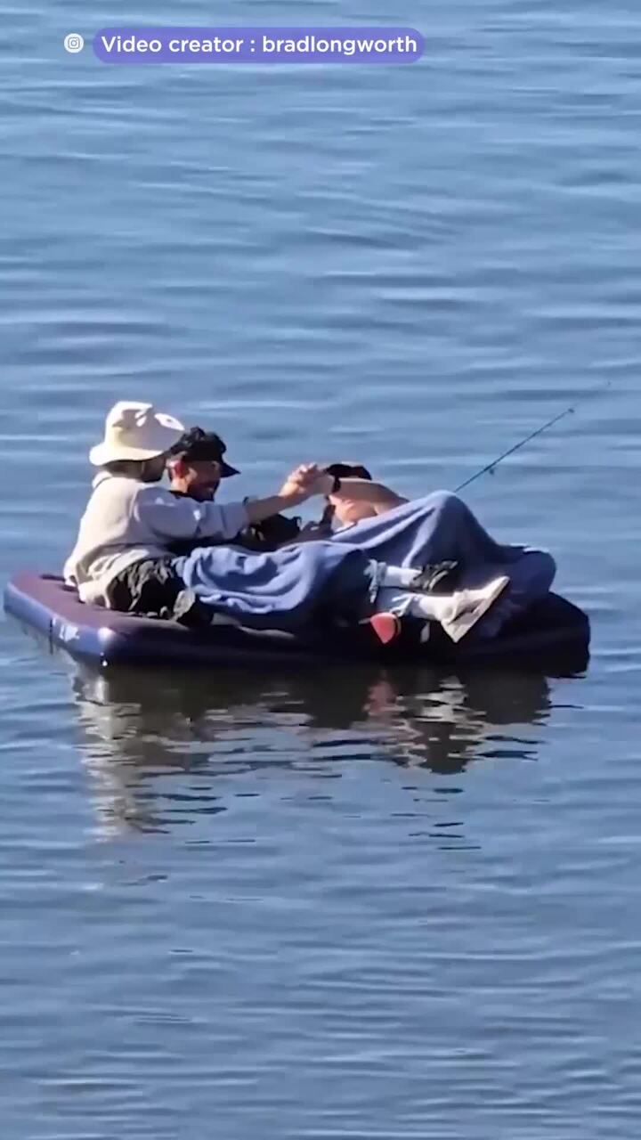 Unusual river ride: Floating on a mattress in Melbourne