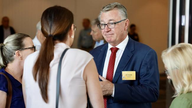 Labor's Mundingburra MP Les Walker chats to residents at the Townsville Chamber of Commerce 2024 State Election Meet the Candidates Breakfast held at The Ville on October 11, 2024.