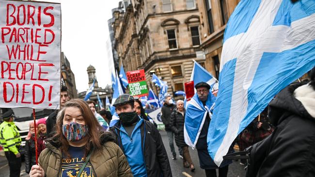 Protesters attend a Sack Boris rally in Glasgow. Picture: Getty Images.