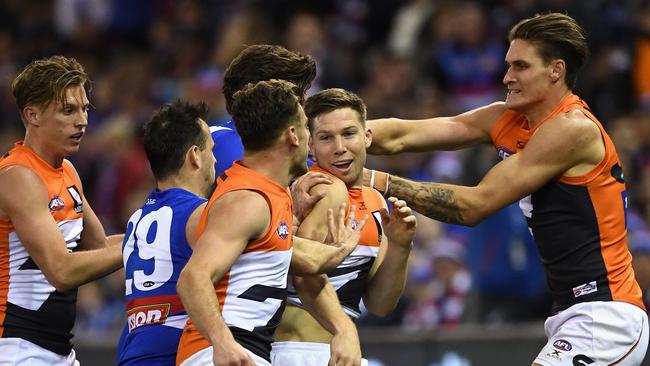 Bulldogs players immediately remonstrated with Greene after the incident. Picture: Getty Images