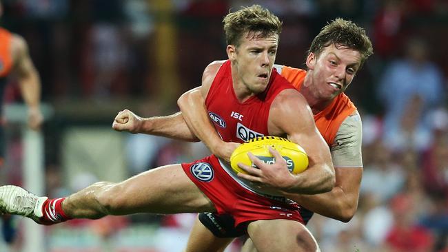Swans star Luke Parker in action against cross-town rivals GWS. Picture: Phil Hillyard
