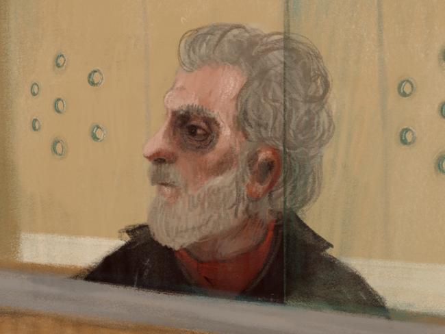 Court Sketch of Perry Kouroumblis. He is a suspect in the Easey Street murders, a case that Victoria Police have been trying to crack since 1977Artist – Anita Lester