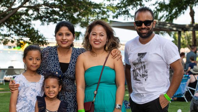 Diya Binadi, 9, Avya Binadi, 4, Raksha Chalise, Pratisha Dewan and Sulav Dhakal think Darwin was the best place to ring in the new year. Picture: Che Chorley