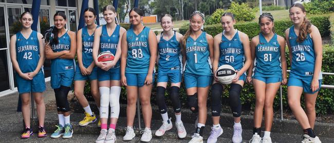 The North Gold Coast Seahawks at the Basketball Queensland under-14 girls state championships in Rockhampton on June 30, 2024.