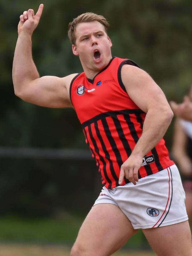Scott Conte celebrates a goal. Picture: Nathan McNeill