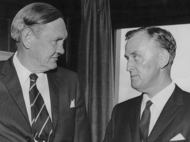 **This picture has a scanned reverse - see associated content at the bottom of the details window**Former Prime Minister John Gorton, pictured with others but not family. 1970-1979.