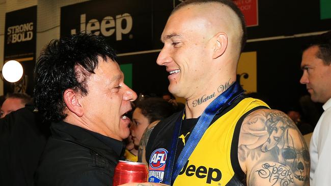 Dustin Martin and manager Ralph Carr after the 2019 AFL Grand Final. Picture: Mark Stewart