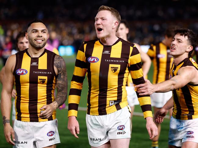 James Sicily had to be held back by his teammates. Picture: Michael Willson/AFL Photos