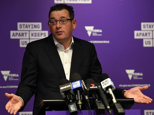 Victorian Premier Daniel Andrews addresses the media during a press conference in Melbourne, Thursday, May 7, 2020. Andrews has announced that Victoria has recorded 14 new cases of Coronavirus today. (AAP Image/James Ross) NO ARCHIVING