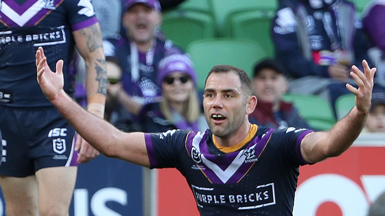 Cameron Smith of the Storm reacts to a referee’s decision