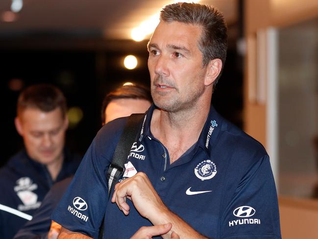 MELBOURNE, AUSTRALIA - OCTOBER 17: Stephen Silvagni, List Manager of the Blues is seen during the AFL Trade period final day at Marvel Stadium on October 17, 2018 in Melbourne, Australia. (Photo by Michael Willson/AFL Media/Getty Images)