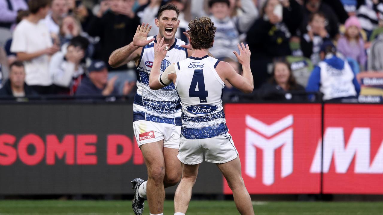 Tom Hawkins kicked two goals against the Giants. Picture: Martin Keep/AFL Photos/Getty Images