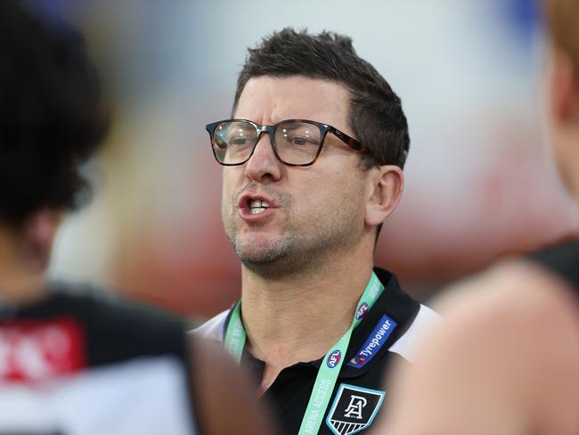 SYDNEY, AUSTRALIA - JUNE 16: Josh Carr, Assistant Coach of the Power during the round 14 AFL match between Greater Western Sydney Giants and Port Adelaide Power at ENGIE Stadium on June 16, 2024 in Sydney, Australia. (Photo by Jason McCawley/AFL Photos/via Getty Images)