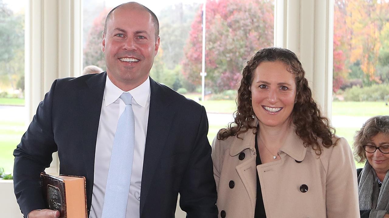 Treasurer Josh Frydenberg and his wife Amie. Picture Kym Smith