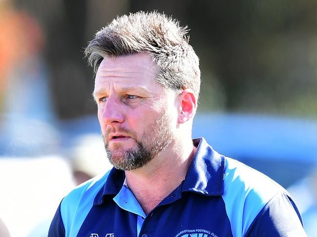 Edwardstown coach Justin Calderbank during the Adelaide Footy League division four grand final - CBC Old Collegians v Edwardstown at St Marys Park Saturday September 14,2019.(Image AAP/Mark Brake)