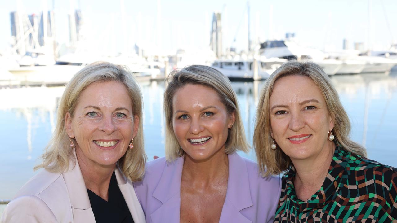 Angie Bell, Belinda Norton and Brooke Patterson at the Gold Coast Women in Tourism Breakfast at Southport Yacht Club for Gold Coast at Large. Picture: Portia Large