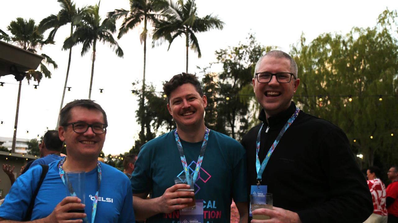 Albert Jindra, Jamieson Baker and Marc Orchard attend the Tropical Innovation Festival in Cairns. Photo: Catherine Duffy.