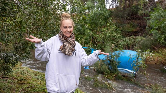 Vicki, the daughter of the creator of the Brewery Whale found near Thebarton, after floating down the river. Picture: Ben Clark