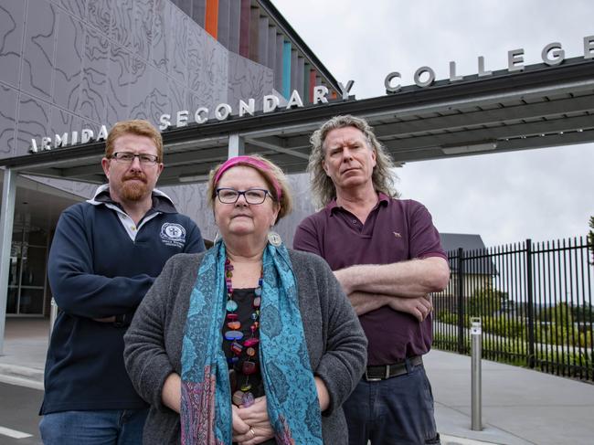 From left: Michael Sciffer, Deborah Moore and Bernard O'Baoill say the school had 12 classes without teachers on one day. Picture: David Elkins