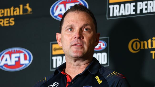 Adelaide GM List Management and Strategy Justin Reid speaks during the 2024 Continental Tyres AFL Trade Period at Marvel Stadium. Picture: AFL Photos via Getty Images