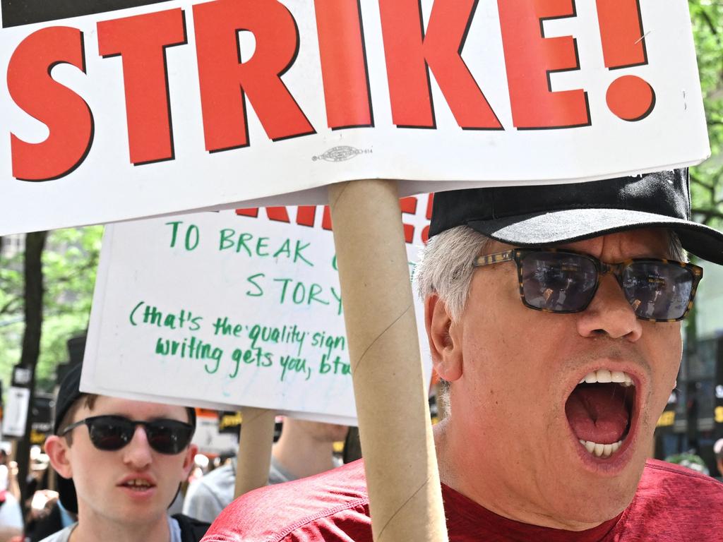 Members of the Writers Guild protested in New York. Picture: AFP