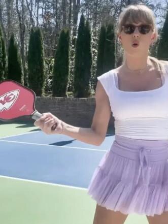 Taylor Swift plays pickleball in the private footage.