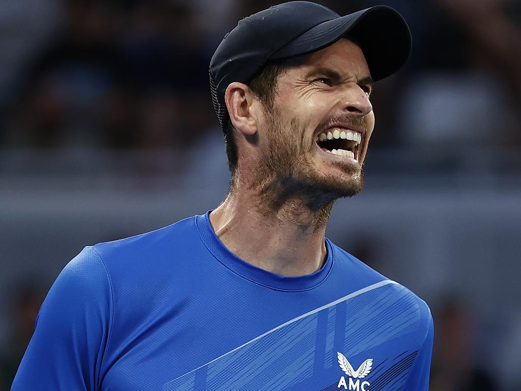 MELBOURNE, AUSTRALIA - JANUARY 20: Andy Murray of Great Britain reacts in his second round singles match against Taro Daniel of Japan during day four of the 2022 Australian Open at Melbourne Park on January 20, 2022 in Melbourne, Australia. (Photo by Daniel Pockett/Getty Images)