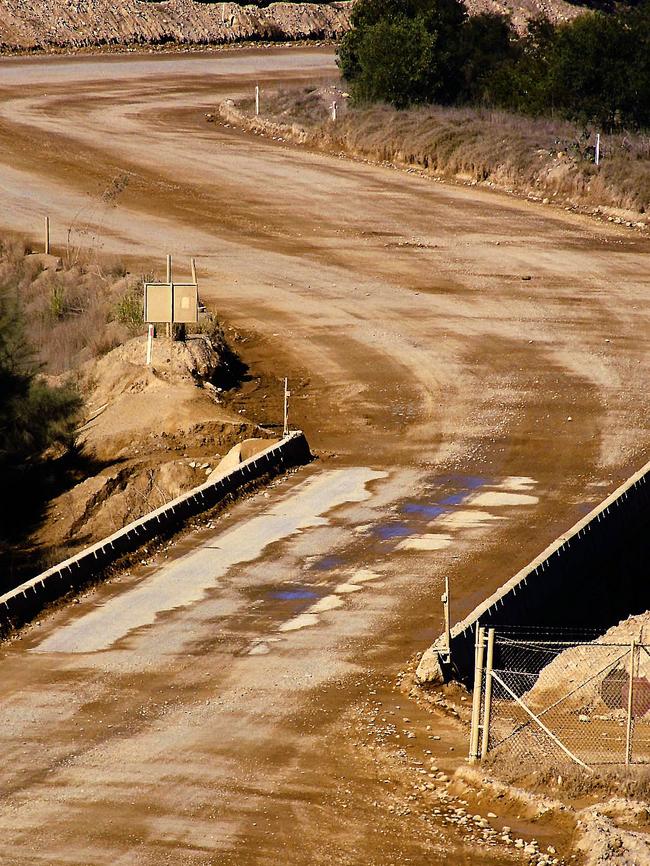 The Boral access road over the Nepean river in the Penrith Lakes quarry site. Picture: DAVID HILL