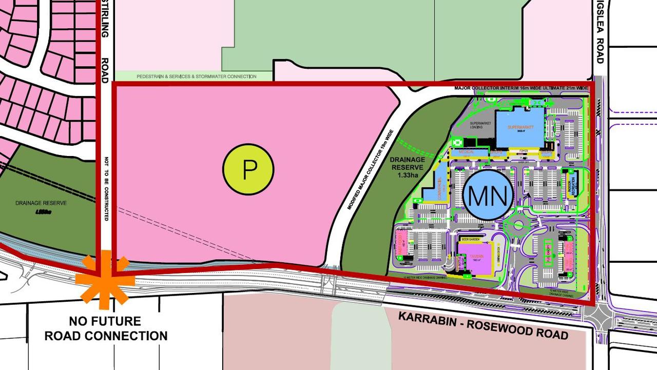 Plans for primary school (left, marked by 'P') and major neighbourhood centre (right, marked by MN) in Thagoona. Picture: Landpartners