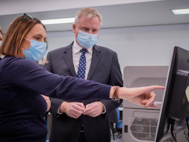 Premier Jeremy Rockliff at Royal Hobart Hospital covid testing lab.