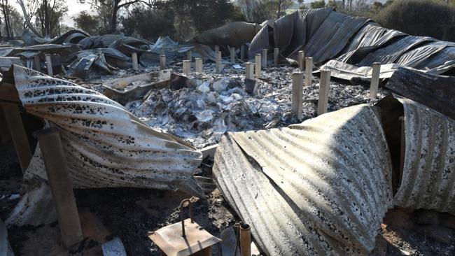 Remnants of a burnt house on Three Chain Road, Cobaw. Pictures: Nicole Garmston