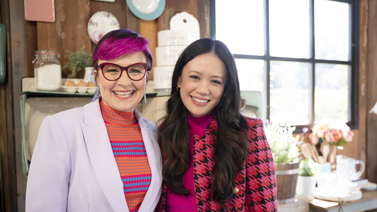 Cal Wilson and Natalie Tran in the Great Australian Bake Off. Picture: Binge