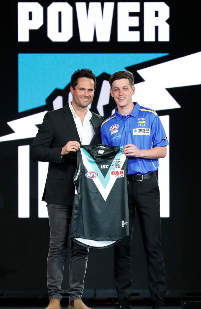 Port Adelaide's pick number 12 Zak Butters with Gavin Wanganeen. Picture: Getty Images)