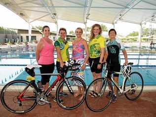 SWIM, RIDE, RUN: Jade Campbell, Veronica Mills, Kirrily Stewart, Kristina Sand and Karen Arnold will compete in the Fitzroy Frogs women's only triathlon in Rockhampton on Sunday. Picture: Allan Reinikka ROK280319atri1