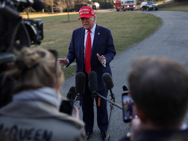 Trump speaks to the media after the meeting, on his way to Florida. Picture: AFP