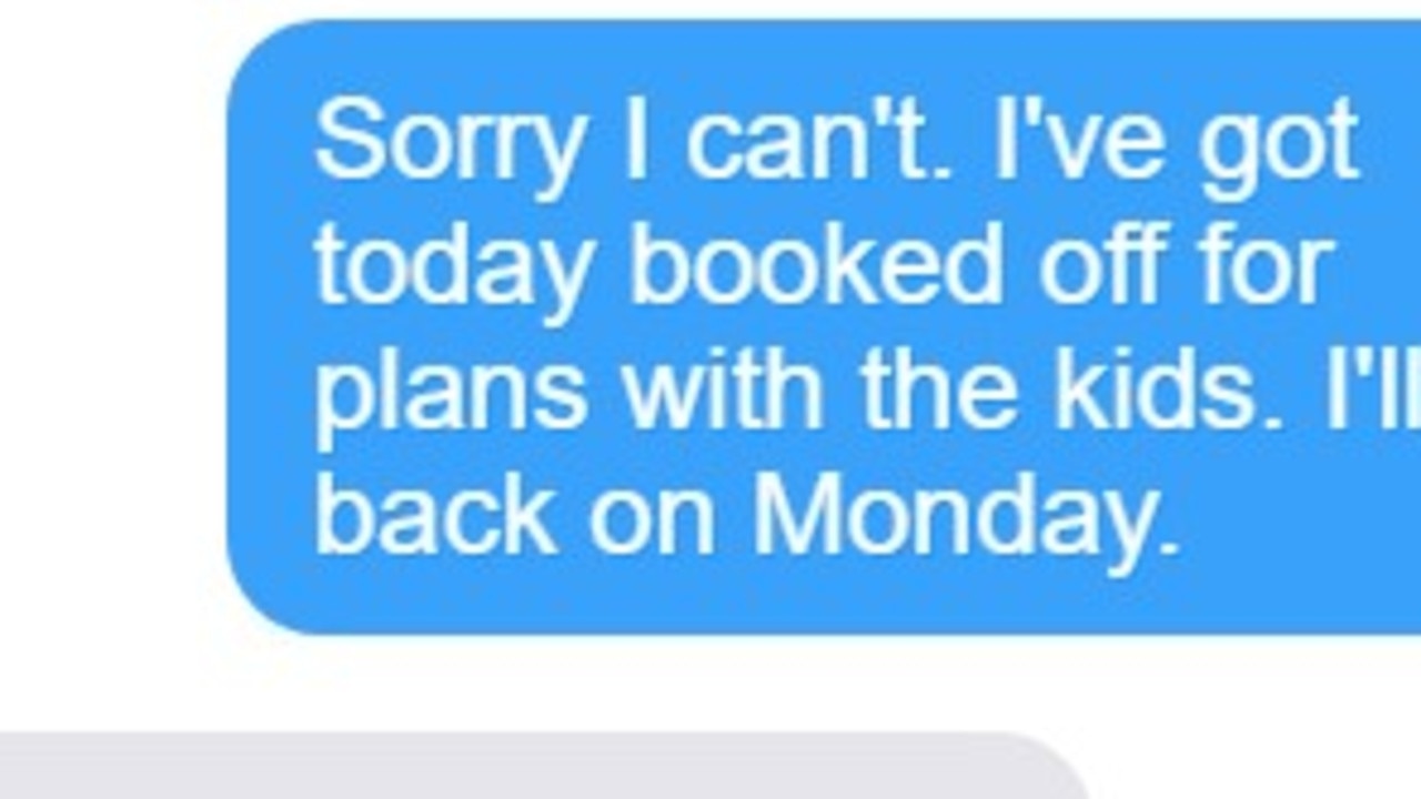 Wild text boss sent to mum on annual leave