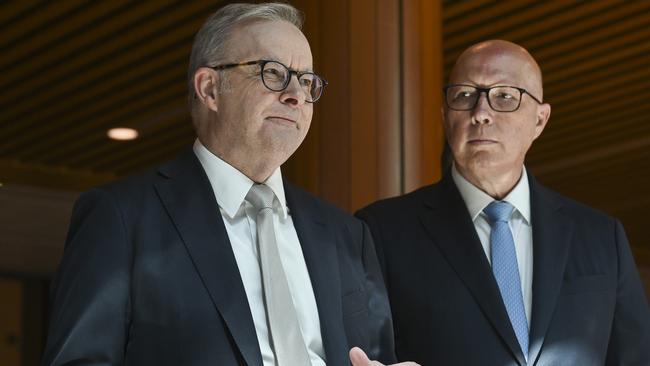 Prime Minister Anthony Albanese and Opposition Leader Peter Dutton at the launch of the 37th Annual Kmart Wishing Tree Appeal in Parliament House. Picture: Martin Ollman/NewsWire