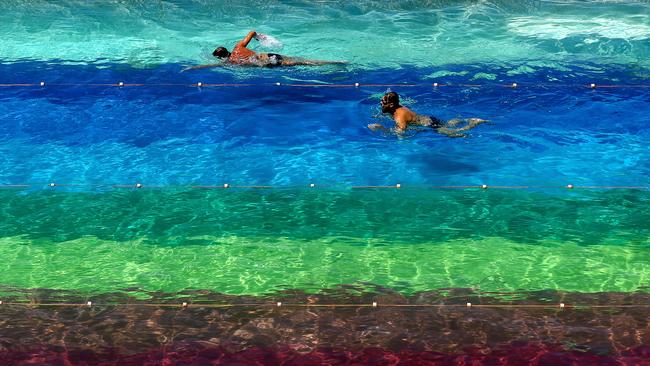 Bondi Icebergs had a much more successful celebration of the LGBTQIA+ community when Havaianas transformed the pool into a 50m rainbow flag in 2021. Picture: Getty