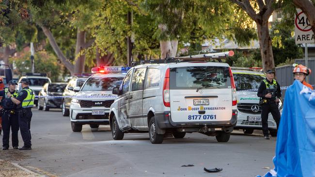 Emergency services at the scene of a fatal crash at the intersection of Portrush Road and Coorara Avenue. Picture: Emma Brasier