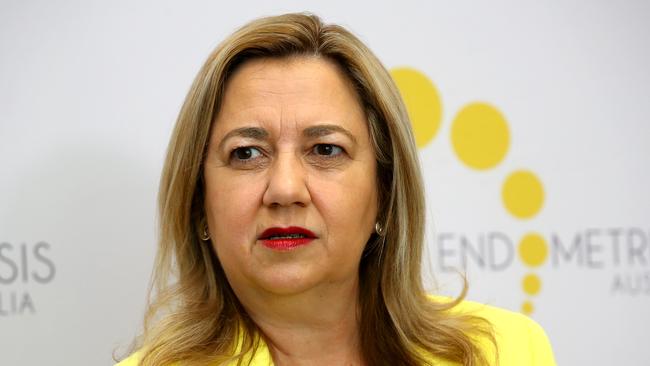 Queensland Premier Annastacia Palaszczuk pictured speaking to the media before attending the Endometriosis Australia High Tea at the Marriott Hotel.  Brisbane Saturday 24th June 2023 Picture David Clark