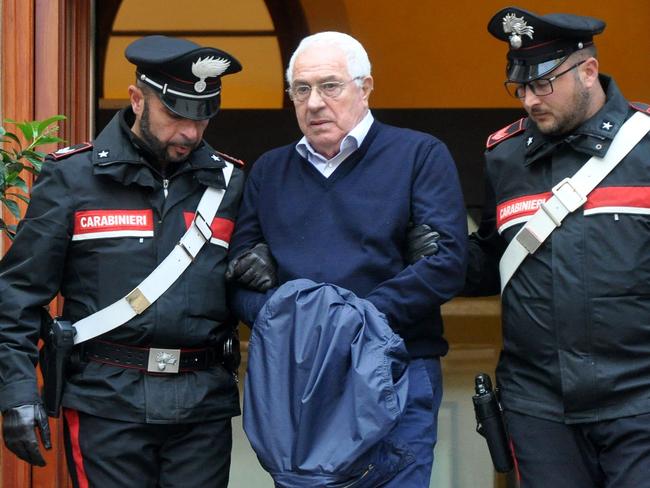 Settimino Mineo, jeweller and new head of the Sicilian mafia, is arrested in Palermo. Picture: AFP