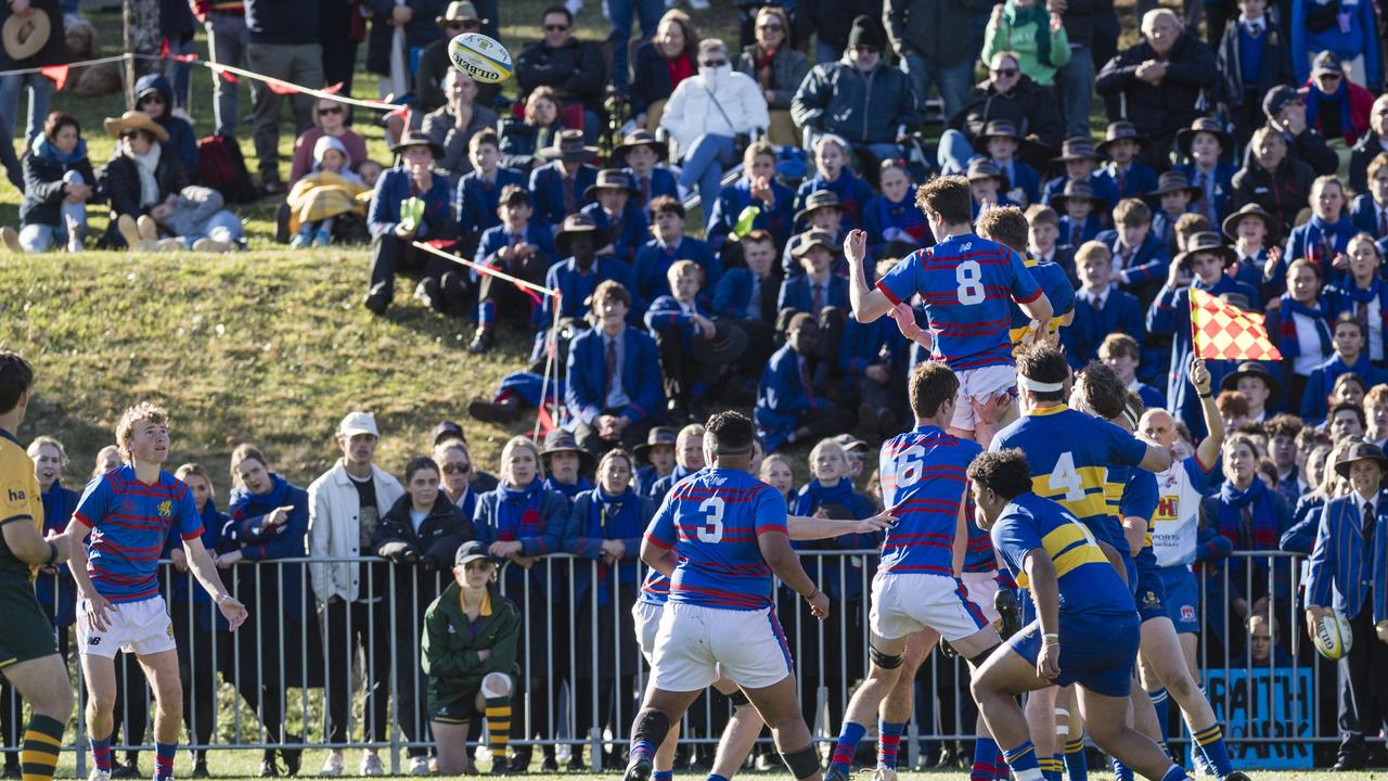 Downlands get possession from a lineout in front of their supporters.