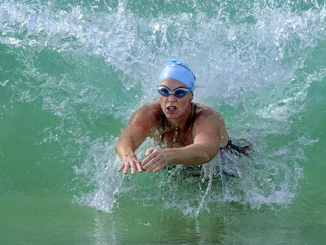 Elisha Smith makes it back to shore in the 1km race. Picture: John Appleyard