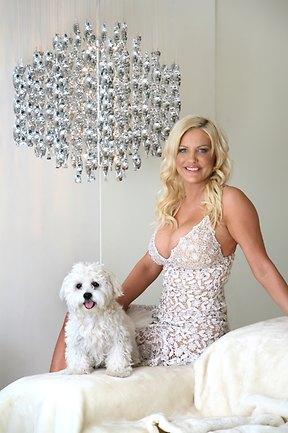 With her dog, Juddy, at home. Picture: Manuela Cifra